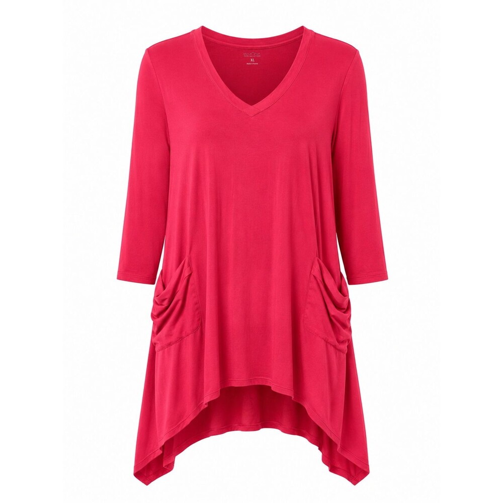 LOGO Lori Goldstein Top Size 1x Pockets Asymmetric Hem Shirt Coral Rayon Classic